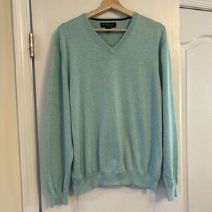 Brooks Brothers Mens XL 100% Supima Cotton Sweater Sea Foam Green V-Neck Lightwt